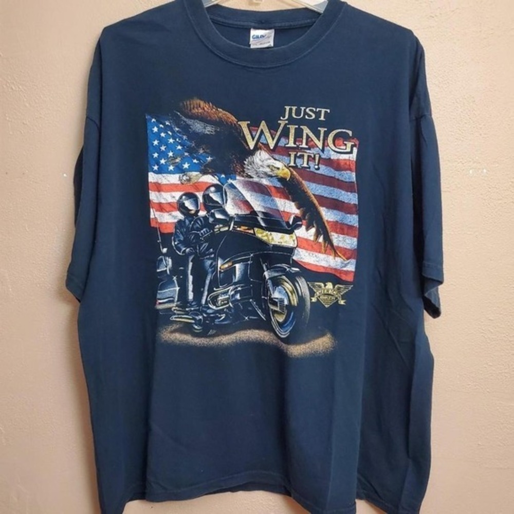 Vintage American Biker USA Flag Bald Eagle‎ Motorcycle T-Shirt